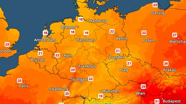 Das TemperaturRadar zeigt für Sonntag Höchstwerte zwischen 18 und 25 Grad.