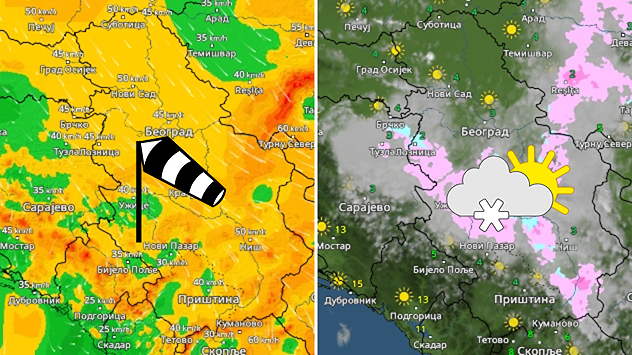 Vetrovito, lokalno kratkotrajan sneg