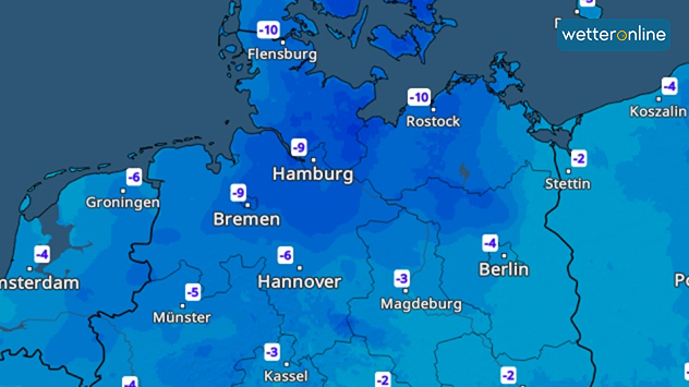 Die Temperaturen am Sonntagmorgen: Im Norden sind um minus 10 Grad