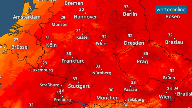 TemperaturRadar zeigt für Samstag Spitzenwerte über 30 Grad