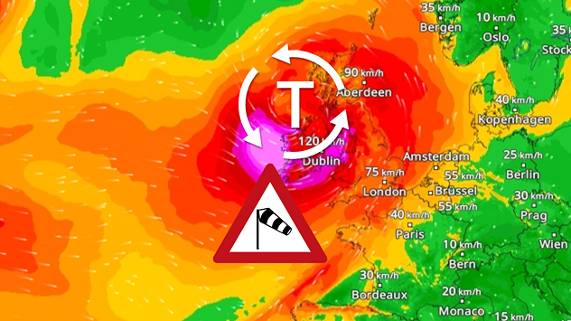 Orkanböen drohen am Freitag an den Küsten Irland und Englands, wie unser WIndRadar für Freitagmittag zeigt.
