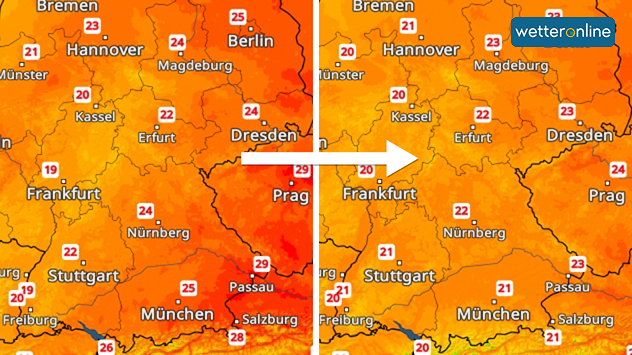TemperaturRadar Vergleich Mittwoch und Donnerstag