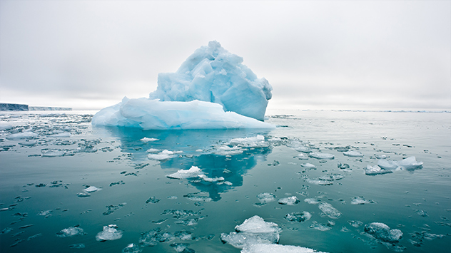 Weitwinkel-Sicht auf schmelzende Meereisschollen