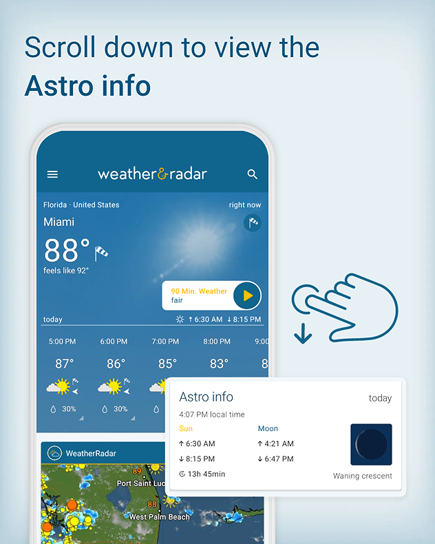 Scroll down on the homepage of the app to view the astro info.