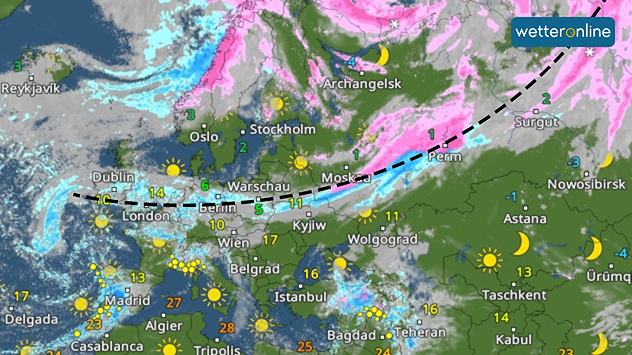 Eine mehr als 5000 Kilometer lange Wetterfront erstreckt sich vom Atlantik bis nach Sibirien.