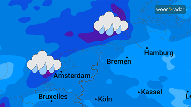 Geaccumuleerde neerslag tot en met woensdag: tot halverwege volgende week valt er meer dan 100 mm regen.