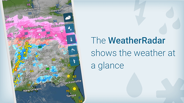 The WeatherRadar shows the weather at a glance