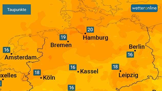 Karte der Taupunktwerte für Norddeutschland