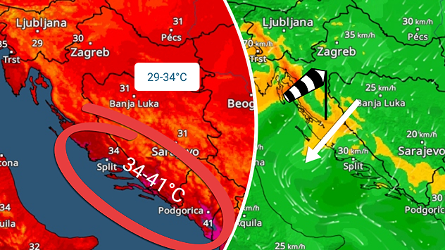 Sjevernije manje vruće, jug oko 40°C