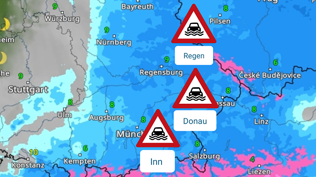 An&nbsp;Isar, Inn, Donau und weiteren Flüssen im Osten Bayerns gibt es in den nächsten Tagen Hochwasser.