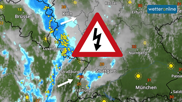 WetterRadar zeigt Gewitter aus Frankreich und Belgien