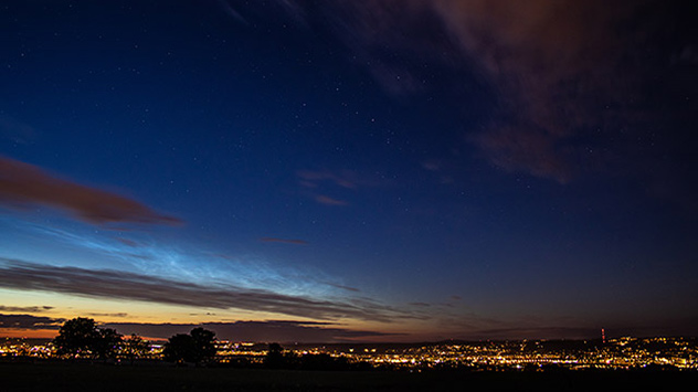Wie ein Netz überziehen die Fäden den Himmel über Dresden. 
