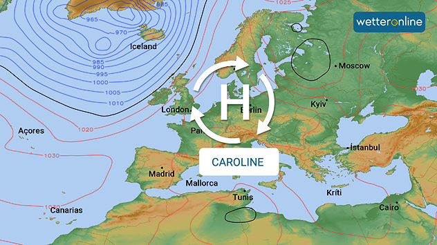 Hoch CAROLINE bestimmt in den kommenden Tagen unser Wetter.