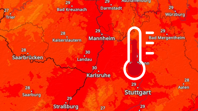 TemperaturRadar-Vorhersage für Samstag: Die 30-Grad-Marke wird geknackt.