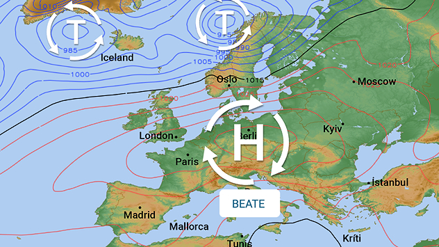 Hoch BEATE bestimmt das Wetter über Mitteleuropa.