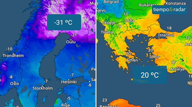 En Europa se viven actualmente contrastes térmicos muy acusados. Dentro de un mismo continente, la diferencia de temperatura entre el norte y sureste alcanza los 50 grados. 