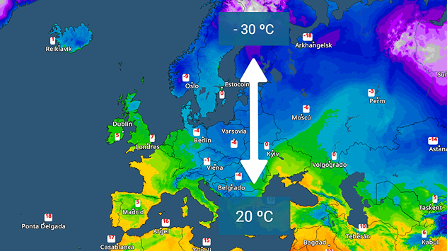En Europa se viven actualmente contrastes térmicos muy acusados. Dentro de un mismo continente, la diferencia de temperatura entre el norte y sureste alcanza los 50 grados.