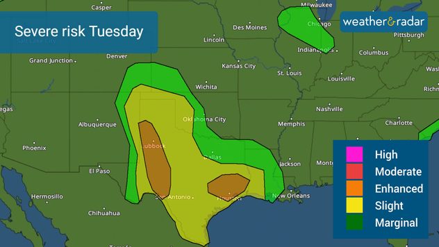 Large hail and damaging winds are the main threats on Tuesday.