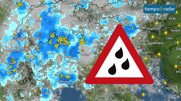 Las lluvias y tormentas en el norte de Italia y en el sur de Suiza dejarán acumulados de más de 250 litros. En algunos puntos se podrán alcanzar los 300. 