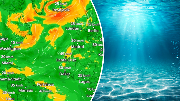 Une carte météo montre un Atlantique calme, sans ouragan, à côté d'une photo de la mer.