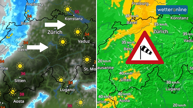 WetterRadar und WindRadar am Nachmittag
