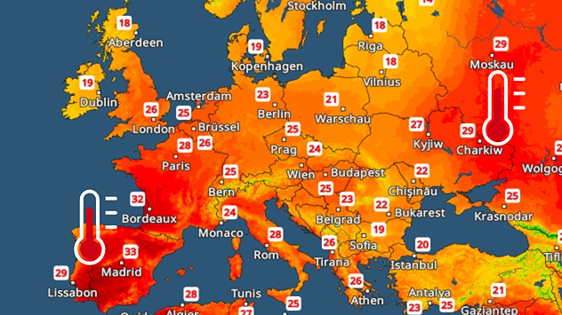 Прогноза на TemperaturRadar за петък в Европа. Много високи температури в Испания и Източна Европа, малко по-хладно на север и на запад.