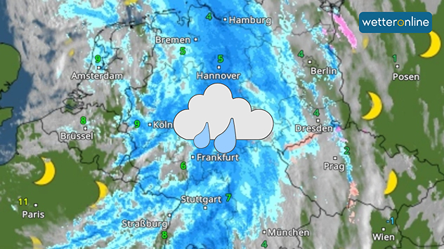 WetterRadar zeigt viel Regen über Deutschland