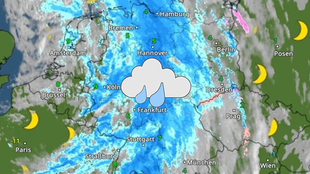 WetterRadar zeigt viel Regen über Deutschland