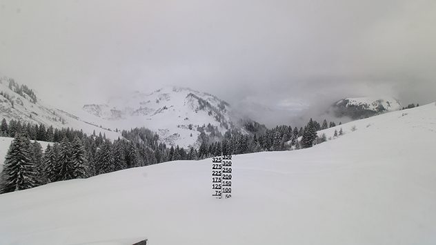 Das Bild zeigt eine winterliche Berglandschaft mit viel Schnee im Vordergrund. (c) foto-webcam.eu