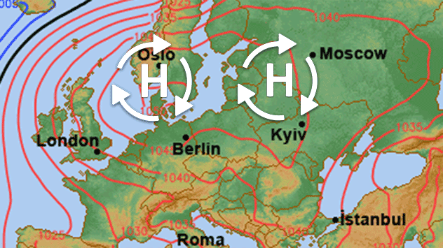 Hochdruckgebiete in Bodendruckkarte