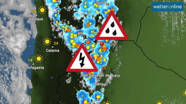 Das WetterRadar zeigt die schweren Gewitter am 22. Januar im Norden und Nordwesten Argentiniens.
