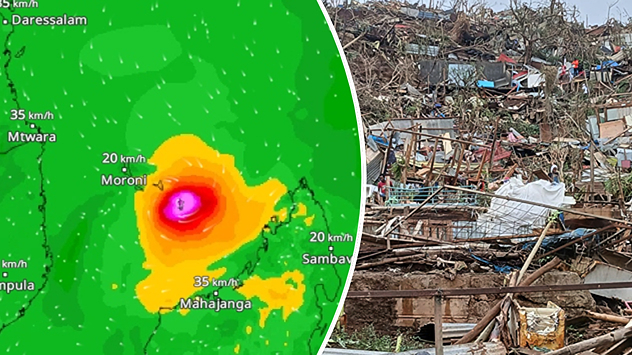 Zyklon CHIDO über Inselgruppe Mayotte im WindRadar - große Zerstörungen