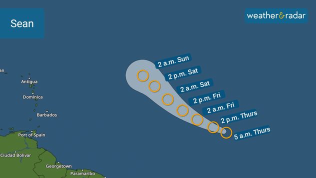 Sean's track issued by the NHC on Thursday morning. 