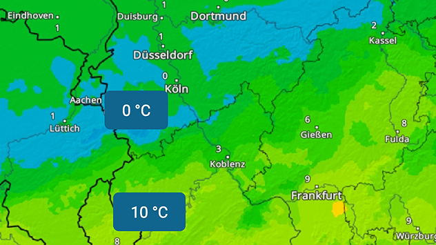 Das TemperaturRadar zeigt große Unterschiede.