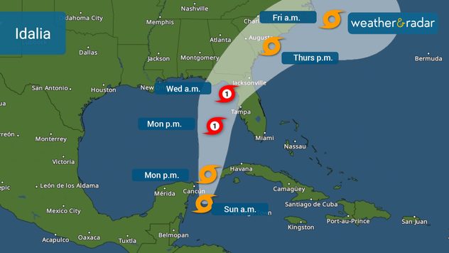 Idalia's cone issued by the National Hurricane Center on Sunday early afternoon.