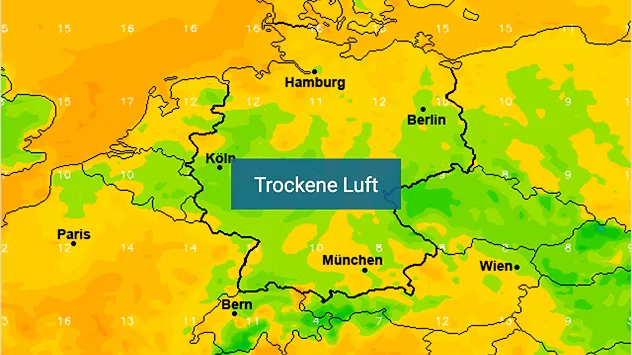 Trockene Luft - Die Karte zeigt die Taupunkte am Sonntagnachmittag