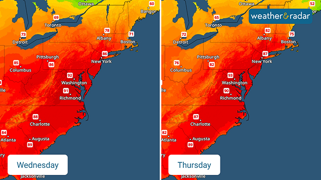 Wednesday's &amp; Thursday's high temperature forecast.