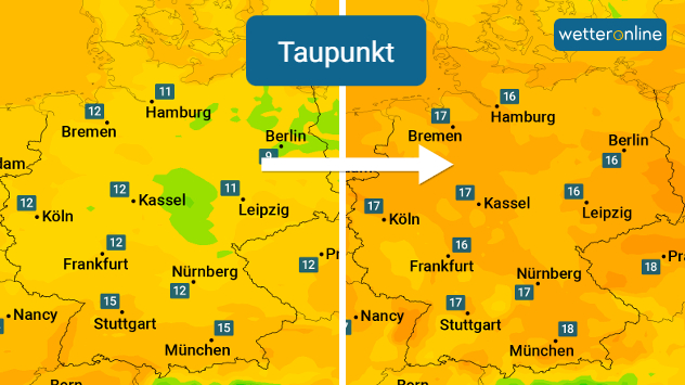 Taupunktvergleich gestern und heute Nachmittag