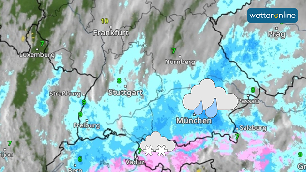 WetterRadar zeigt Regen im Süden