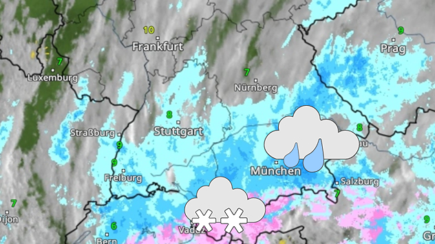 WetterRadar zeigt Regen im Süden