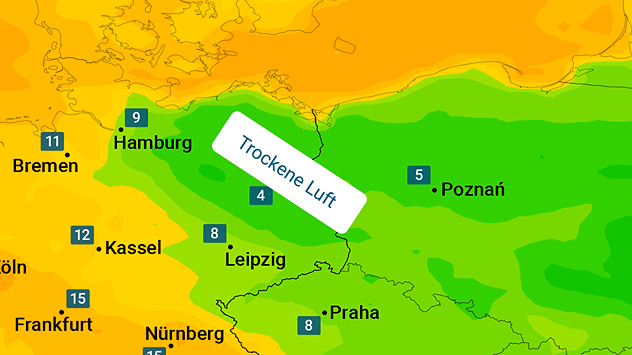 In der Osthälfte ist die Luft trocken.