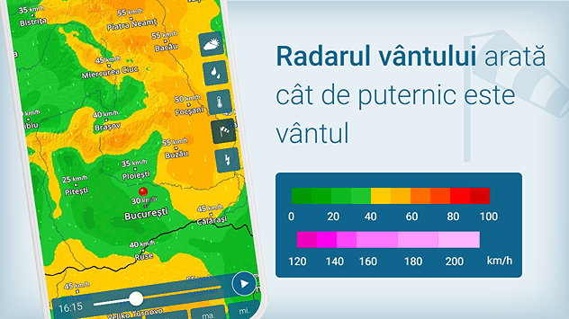 Radarul vântului din aplicația Meteo & Radar