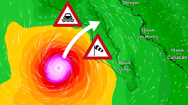Orkaan voor de kust van Mexico op WindRadar