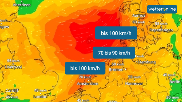 WindRadar zeigt schwere Sturmböen an der Nordseeküste für Freitag