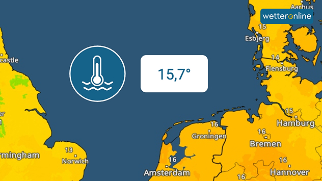 TemperaturRadar zeigt Nordsee mit einer Wassertemperatur von 15,7 Grad.