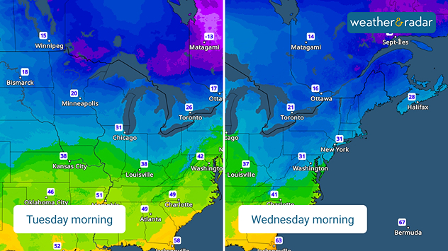 A frozen and/or frosty couple of mornings ahead from the Midwest to the Northeast.
