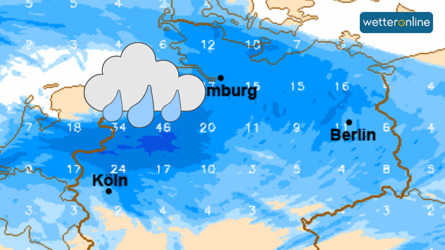 Karte der möglichen Regenmengen am Dienstag