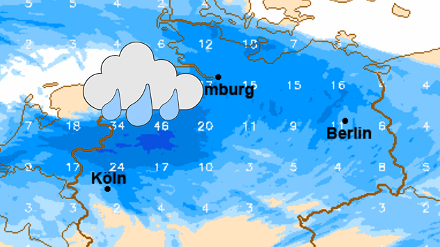 Karte der möglichen Regenmengen am Dienstag