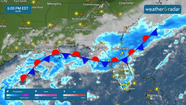 A slow-moving front will bring rounds of showers and storms to north and central Florida.