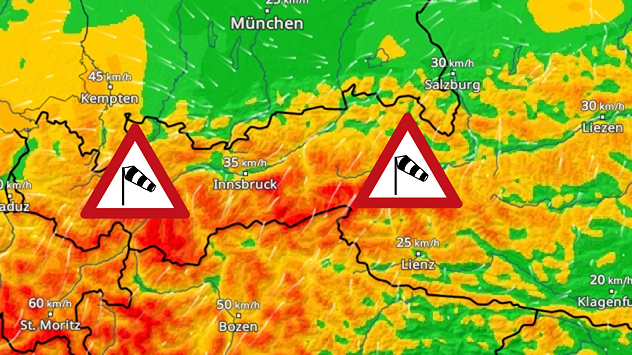WindRadar zeigt Föhnsturm über den Alpen